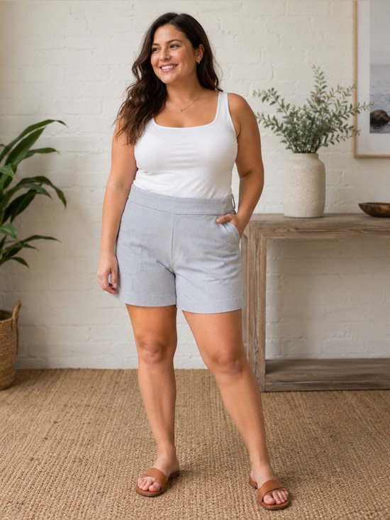Pants - Hilary Radley Women’s Pull On Bermuda Shorts Gray Stripe Stretch Large